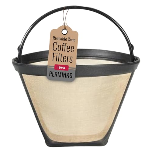Reusable #4 Gold Tone Mesh Cone Coffee Maker Filter Basket - exact Replacement for Cuisinart, Ninja, Hamilton Beach, Breville, Moccamaster, Bonavita, Farberware