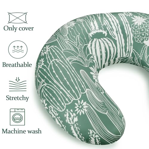 DAYEEBALL Nursing Pillow Cover, Removable Nursing Covers for Breastfeeding Pillows, Stretchy and Soft Fit for Baby Girls Boys Newborn, Cactus (Only Cover)