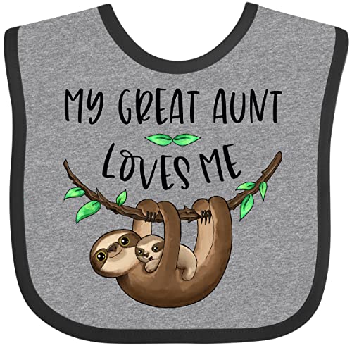 inktastic My Great Aunt Loves Me Cute Sloth and Baby Baby Bib Heather and Black 3aea8