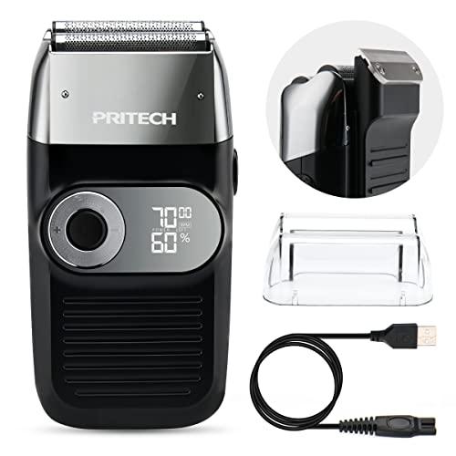 PRITECH Foil and Bald Shavers 2 in 1 Electric Shaver for Men Foil Blade and PopupTrimmer with Rechargeable 3 Adjustable Speeds Men's Shaver (Black Silver)