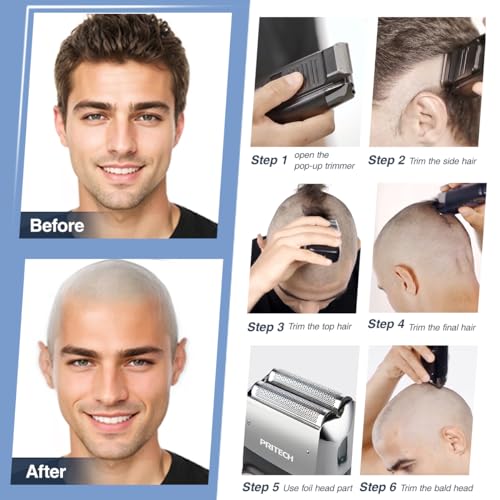 PRITECH Foil and Bald Shavers 2 in 1 Electric Shaver for Men Foil Blade and PopupTrimmer with Rechargeable 3 Adjustable Speeds Men's Shaver (Black Silver)