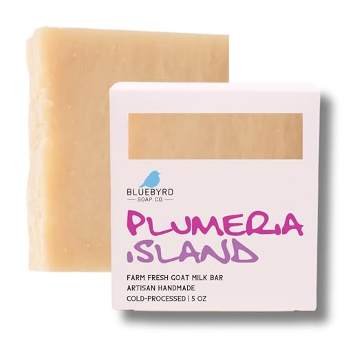 Bluebyrd Soap Plumeria Goat's Milk Soap Bar | Women's Natural Goat Milk Body Soap | Cold Process, Chemical Free, Floral Scented, Rich Farm Fresh Goatmilk Bar Soaps (Plumeria)