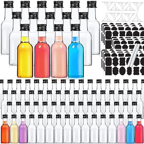 YZXODN 120 Pack 2 oz Mini Liquor Bottles, Plastic Spirit Bottles with Lables, Airtight Shot Bottle with Caps, Miniature Alcohol Bottle for Cocktail,Party Favors,Weddings