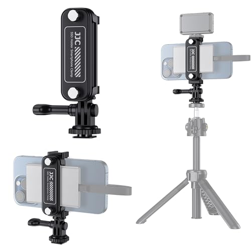 JJC SSD Holder Bracket for Samsung T5 T7 T9, Phone Tripod Mount with Clip for Apple iPhone 13 14 15 16, Samsung Smartphone, Cold Shoe Mount for Vlog Vlogging