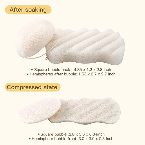 Spunspon Konjac Exfoliating Organic Facial Sponge Set | Gentle Daily Face Scrub/Skincare | Super Soft Body Cleansing Sponge for Shower, Safe for Baby Bathing, Half Ball + Rectangle (4 Pack, White)