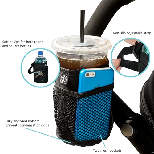 J.L. Childress Cup 'N Stuff Stroller Cup & Phone Holder - Accessories for Baby Strollers, Wheelchairs, Scooters, Walkers, Universal Fit for UPPAbaby, Doona, & More, Drink & Bottle Holder - Black