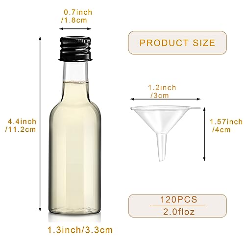 YZXODN 120 Pack 2 oz Mini Liquor Bottles, Plastic Spirit Bottles with Lables, Airtight Shot Bottle with Caps, Miniature Alcohol Bottle for Cocktail,Party Favors,Weddings