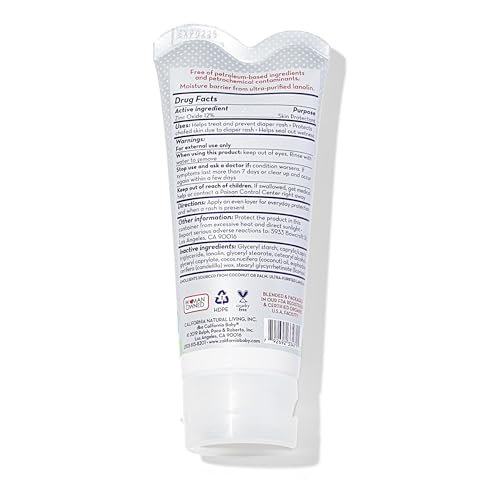 California Baby Super Sensitive Diaper Rash Cream | 100% Bio-Based | Zinc Oxide Ointment | Unscented Diaper Cream | Cloth Diapers Safe | 82 g / 2.9 oz