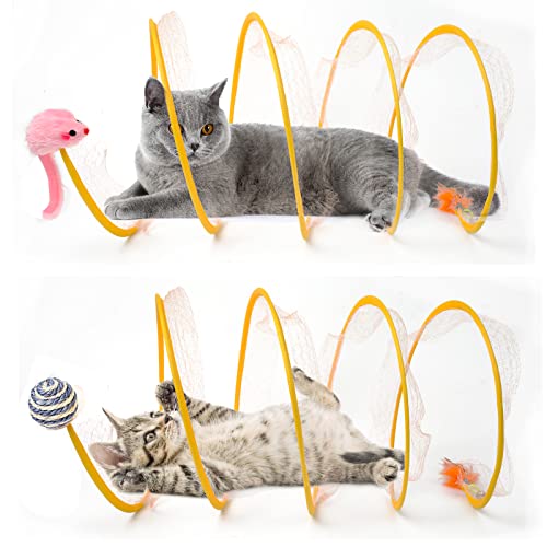 2 Packs Foldable Spiral Cat Tunnel - Large, Interactive, Outdoor & Indoor Play, Decompression Spring Coil Toy
