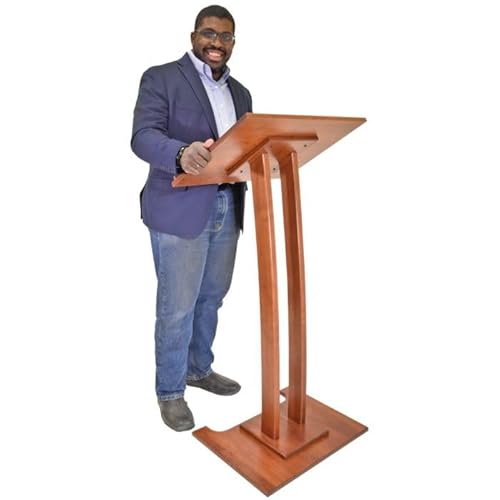 Kingdom Modern Curved Cherry Wood Pulpit, Stand Up Church Lectern, Slanted Conference Pulpit for Speakers, Speeches and Other Occasions