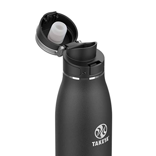 Takeya 885395525020 Traveler Insulated Stainless Steel Bottle, Flip Cap Onyx 25oz