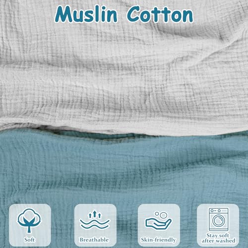 Hooyax Muslin Nursing Pillow Covers 2 Pack, Soft and Breathable Nursing Covers for Breastfeeding Pillows, Adorable Infant Feeding Pillow Slipcover for Baby Boy and Girls (Blue Grey)