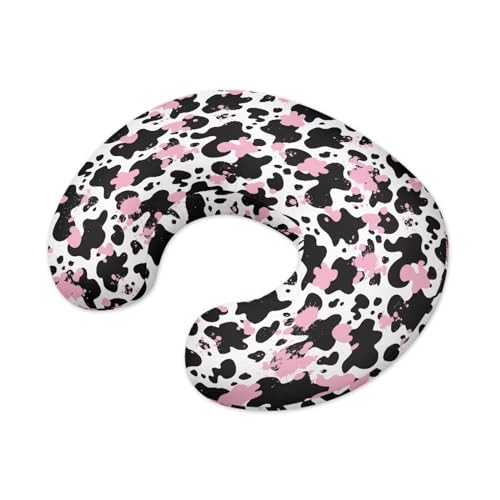 Panskyllis Black Pink Cow Nursing Pillow Detachable Newborn Original Breastfeeding Slipcover Case and Positioner Lightweight Head Support Protector Cushion Essential with Hidden Zipper