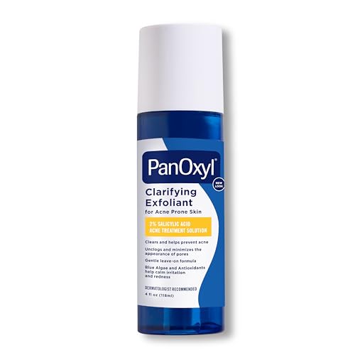 PanOxyl Clarifying Exfoliant with 2% Salicylic Acid, BHA Liquid Exfoliant for Face, Unclogs, Minimizes Appearance of Pores, Blue Algae and Antioxidants Help Calm Redness, For Acne Prone Skin