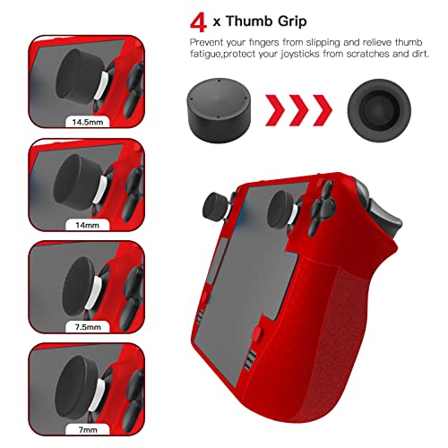 Steam Deck Full Wrap Slim Case with Stand, Removable Face Cover, Drop and Dust-Proof Gaming Case, Comfortable Protective Case, Accessories, Touchpad Buttons, Sticker Set (JYS-SD011) Red