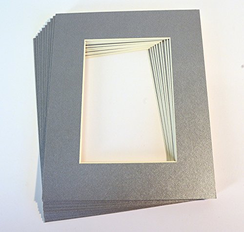 topseller100, Pack of 10 Silver 8x10 Picture Mats Matting with White Core Bevel Cut for 5x7 Pictures