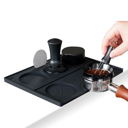 Espresso Tamping Mat - Espresso Tamping Station Food Grade Silicone Coffee Tamper Mat Espresso Accessory for Baristas Home Kitchen Bar Coffee Shop 9.84Inch x 7.87Inch (Black)