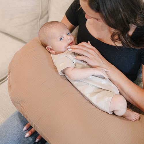 Konssy 2-Pack Muslin Nursing Pillow Covers, Soft & Adorable Nursing Covers for Breastfeeding Pillows, Slipcovers for Newborn Boys & Girls(Toffee, Flourish)