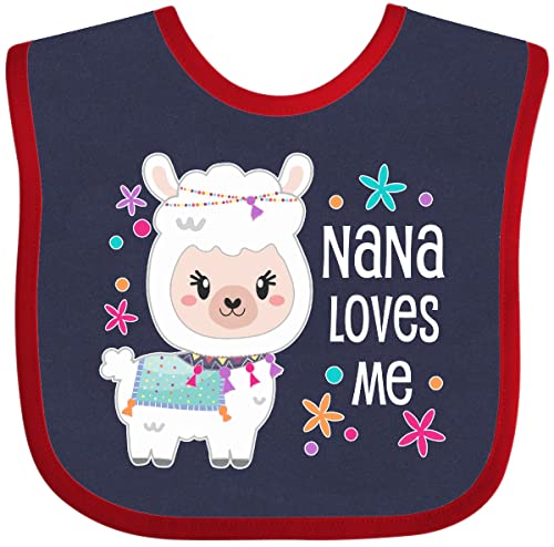 inktastic Nana Loves Me- Cute and Happy Llama Baby Bib Navy and Red 34f89