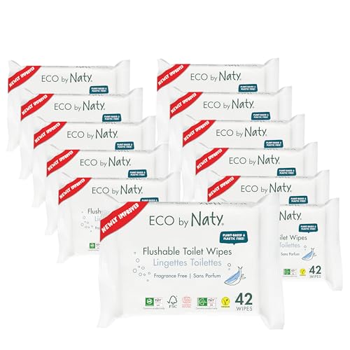 Eco by Naty Flushable Baby Wipes - Compostable and Plant-Based Wipes, Chemical-Free and Hypoallergenic Baby Wipes Safe for Baby Sensitive Skin