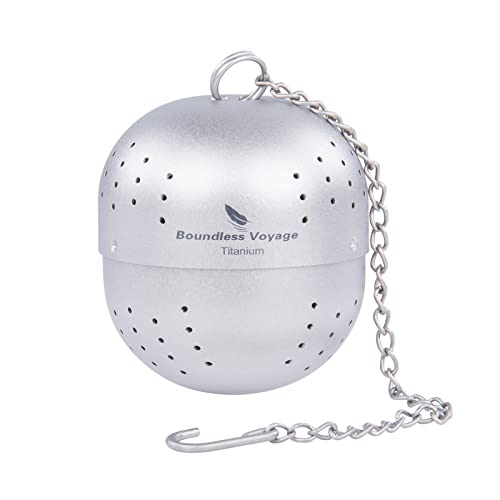 Boundless Voyage Titanium Tea Ball Infuser for Loose Tea Lightweight Tea Strainers Tea Steeper Fine Holes Tea Filter with Extented Chain Hook