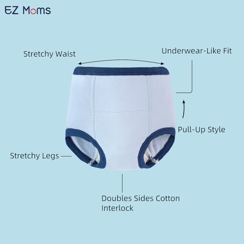 EZ Moms 8 Packs Potty Training Underwear Soft 100% Cotton Absorbent Toddler Training Underwear Boys Kid Confident Underpants for Boys 1T Reusable Leakproof Baby Pee Pants with Potty Sticker Chart