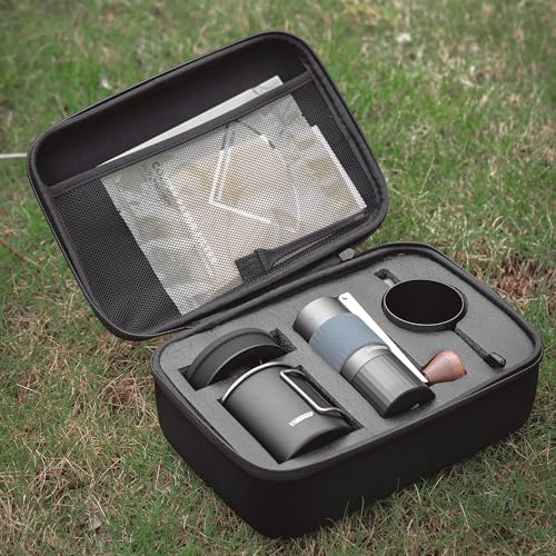 Vandroop Pour Over Coffee Maker Set, ALL in 1 Portable Set- Manual Coffee Grinder with Stainless Steel Conical Burr, Collapsible Silicone Coffee Dripper Set, Coffee Gooseneck Kettle