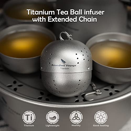 Boundless Voyage Titanium Tea Ball Infuser for Loose Tea Lightweight Tea Strainers Tea Steeper Fine Holes Tea Filter with Extented Chain Hook