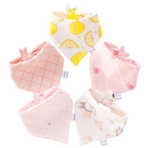 Eimmabey 100% Organic Cotton Floral 5-Pack Baby Girl Drool Bandana Bibs Pink for Girls
