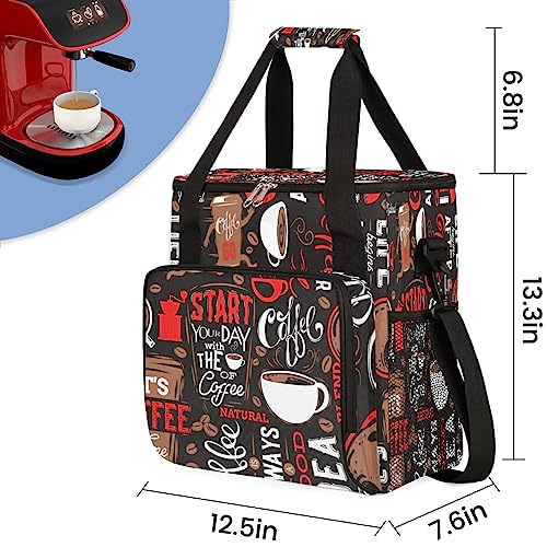 Red Start Day With Coffee Coffees Maker Carrying Bag Coffee Machine Travel Storage Tote Bag Compatible with K-Mini or K-Mini Plus, Portable Single Serve Coffees Brewer Case with Pockets for K-Cup Pods