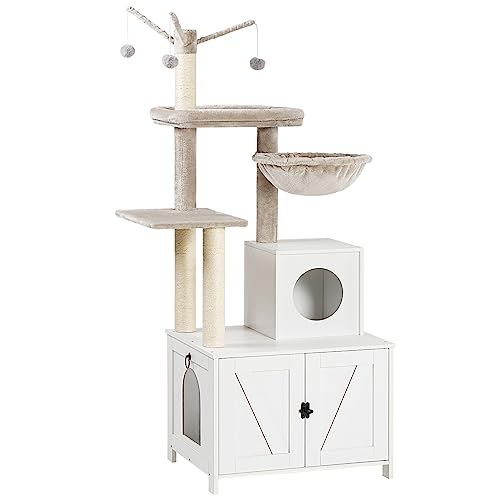 HOOBRO Cat Tree Tower with Litter Box Enclosure for Indoor, Wooden Cat Condo with Scratching Posts, Litter Box Furniture Hidden, All-in-One Cat House