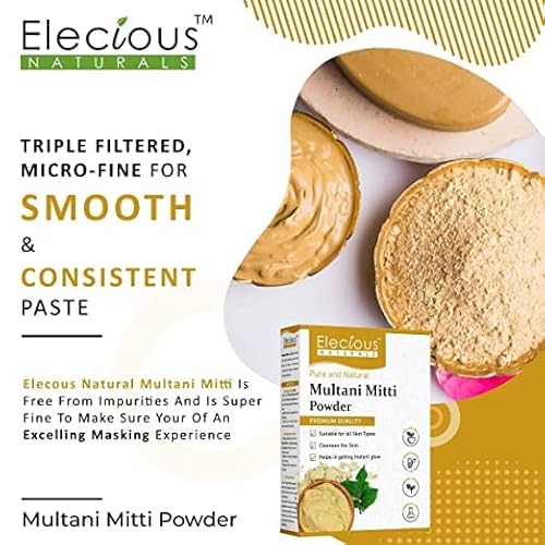 Elecious 100% Natural Multani Mitti powder for Face, Skin and Hair| Fuller's Earth, Bentonite Clay (200 Grams)