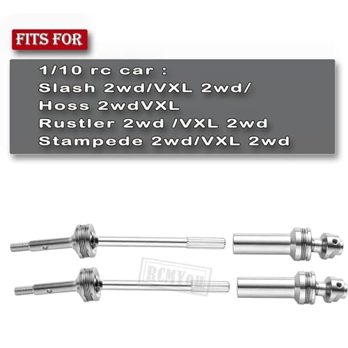 RCMYou Upgrades Part Rear Drive Shaft CVD & Front Axles for 1/10 Slash VXL 2WD,Stampede VXL 2WD,Rustler VXL 2WD,Hoss VXL 2WD, Stainless Steel #45 Drive Shaft with Red Hex,Silver