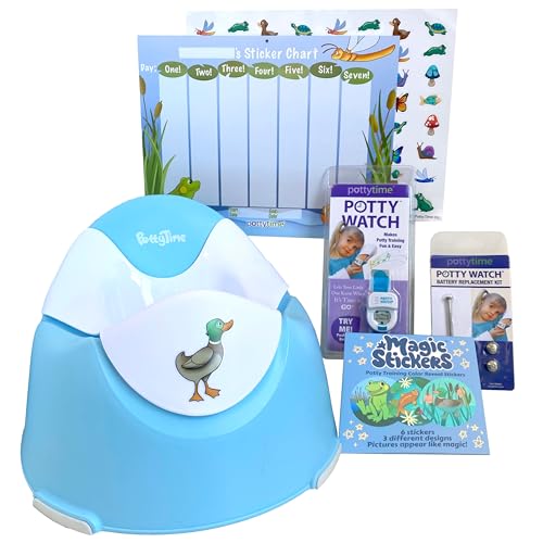 Potty Time Party Pack - Includes Potty Watch, Potty Training Seat, Easy to Peel Magic Color Reveal Stickers Reward Chart & Replacement Battery for Kids - Pond