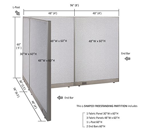 GOF Freestanding L Shaped Office Partition, Large Fabric Room Divider Panel