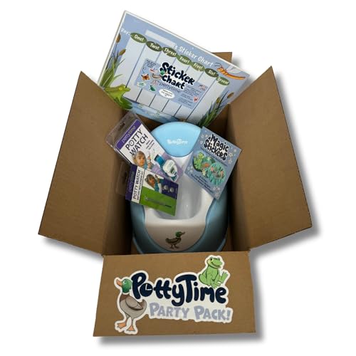 Potty Time Party Pack - Includes Potty Watch, Potty Training Seat, Easy to Peel Magic Color Reveal Stickers Reward Chart & Replacement Battery for Kids - Pond