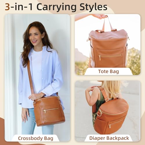 miss fong Small Diaper Bag Mini Diaper Bag, Leather Diaper Bag Backpack Mini Backpack with 14 Pockets Insulated Pockets & Shoulder Strap