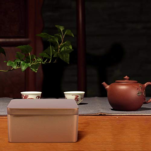 DOITOOL Coffee Storage Tin Rectangular Tin Box Metal Tin Box with Lids, Metal Empty Box Containers Portable Tea Storage Container for Tea Candy Candle Jewelry, Golden (13x8x6cm) Tin Box Container