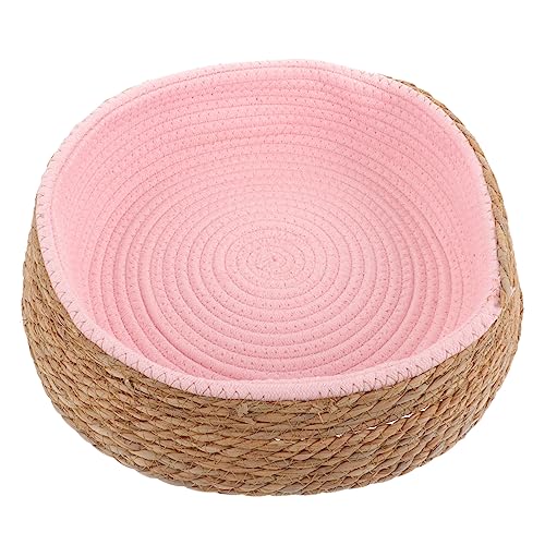 balacoo Rattan Pet Bed Round Cushion Pet Beds for Small Dogs Circle Dog Bed Cat Sleeping Supply Cat Sleeping Pad Cat Dog Nest Household Pink Cat Basket Grass Willow Pet Cat Sleeping Nest
