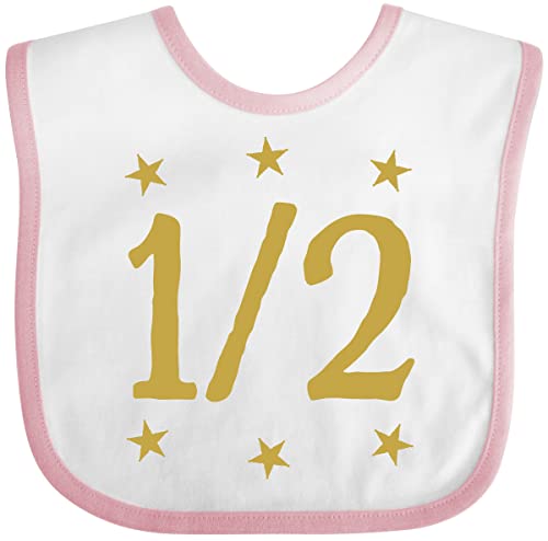 inktastic Half Birthday Gold Stars Outfit Baby Bib White and Pink 25792