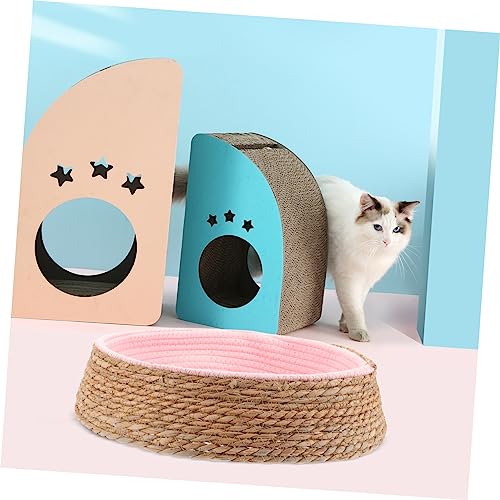 balacoo Rattan Pet Bed Round Cushion Pet Beds for Small Dogs Circle Dog Bed Cat Sleeping Supply Cat Sleeping Pad Cat Dog Nest Household Pink Cat Basket Grass Willow Pet Cat Sleeping Nest