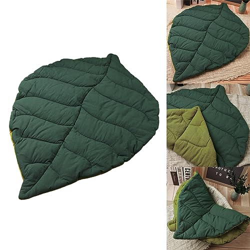 Cotton Blanket Green Color Leaf Shaped Sofa Throw Large Leaves Blankets for Sofa Bed Infant Crawling Mat Baby Crawling Mat Thick Cotton Foldable Crawling Mats for Babies 6