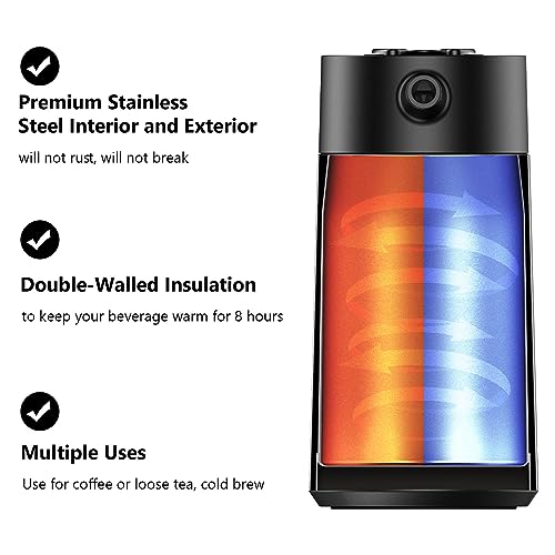 PINKAH Stainless Steel French Press Coffee Maker, Double Walled Insulated Coffee & Tea Maker with Filter (Matte Black