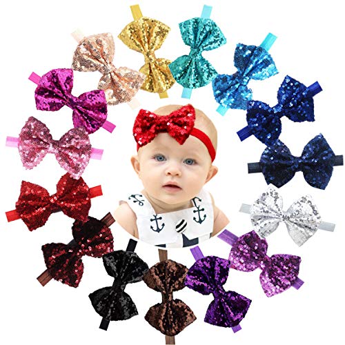 CÉLLOT 15pcs Baby Girl Headbands Sparkly Glitter Sequins 4