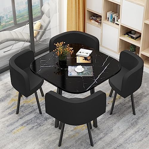 MAxba Square Dining Table Set for 4 Office Business Conference Room Table Set Simple Coffee Table Reception Business Table Set 1 Table 4 Chairs (Color : Black)
