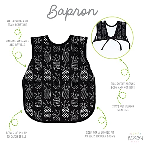 BapronBaby Pineapple Monochrome Bapron - No Neck Tie Safer Bib for Baby & Toddler - Soft Waterproof Stain Resistant - Machine Washable - Sz Preschool 3