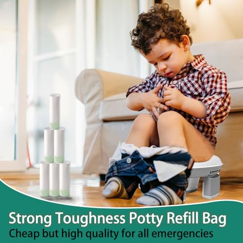 Beavtaens 100 Counts Potty Liners, Leakproof Potty Refill Bags with Drawstring, Disposable Potty Bags for Toddler Travel, High-Density Portable Potty Bags with Double-Sealed Bottom