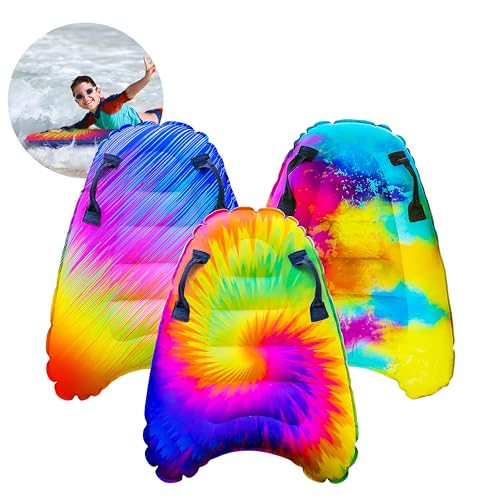 JAMBO 3 Pack Inflatable Surf Body Boards with Handles for Water Slides, Boogie Boards for Beach, Pool, Lake & Slip Slides, Lightweight Floating Water Toys for Kids & Adults