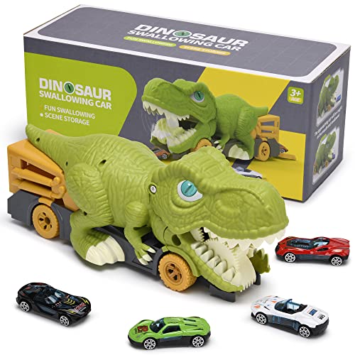 Awulo Dinosaur Car Swallowing Toy - Dinosaur Truck & 6 Mini Alloy Cars 6 Small Dino Eggs, Dinosaurs for Toddlers 1