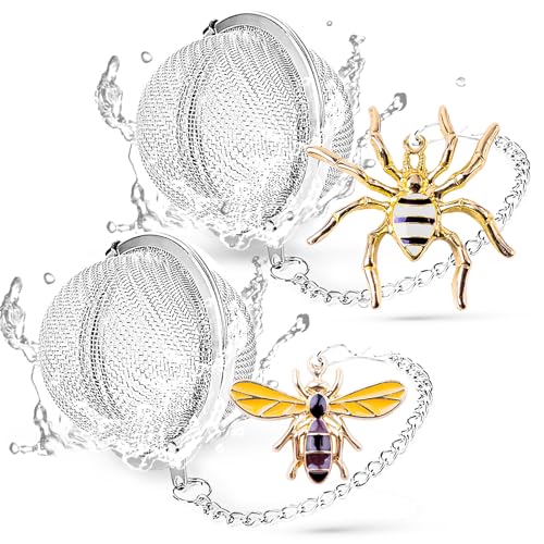 Tea Infuser 2 pcs TeaSanavie Tea Strainer Handmade Honey Bee & Spider Loose Leaf Tea Steeper Tea Ball with Bee Charm Pendant Tea Infusers for Loose Tea